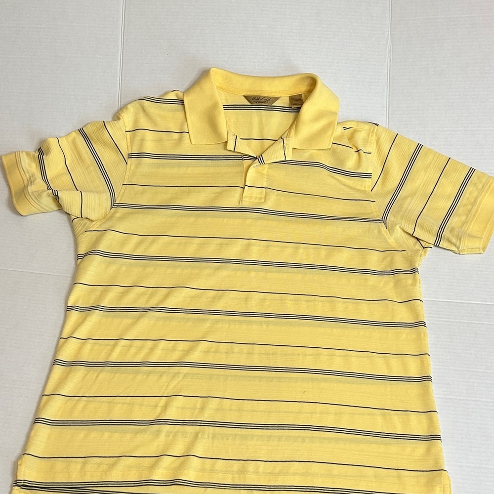 Gold Label Sz Large  Pique Yellow Polo with Navy  Stripes. Lightweight. Office